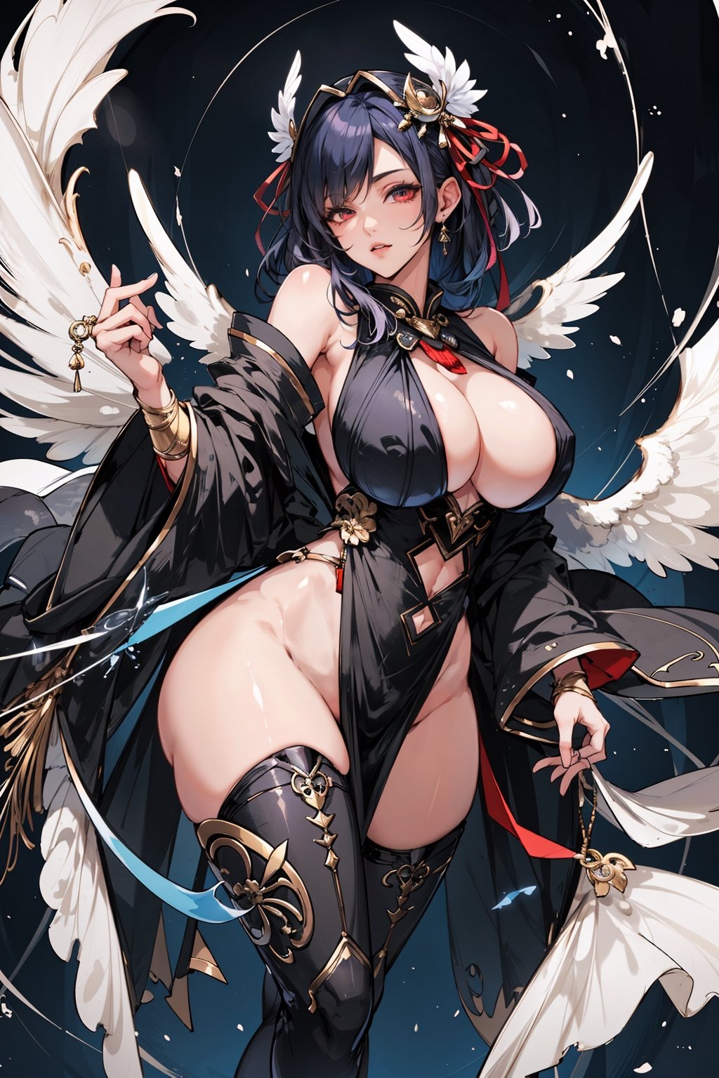 8k, (absurdres, highres, ultra detailed), (1lady), Big boobs:1.2, curvy, sexy, angel_wings, goddess