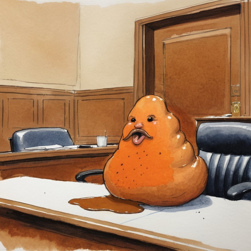 orange turd on trial, courtroom artist