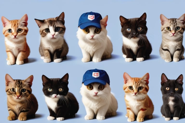 cat：2.744,mad,cap,big_eyes, multiple cats, different faces
