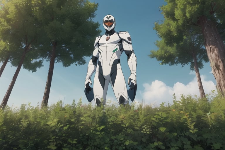 white armor suit
calm sunny day, 4k, slightly elevated camera, forest,((flat design))