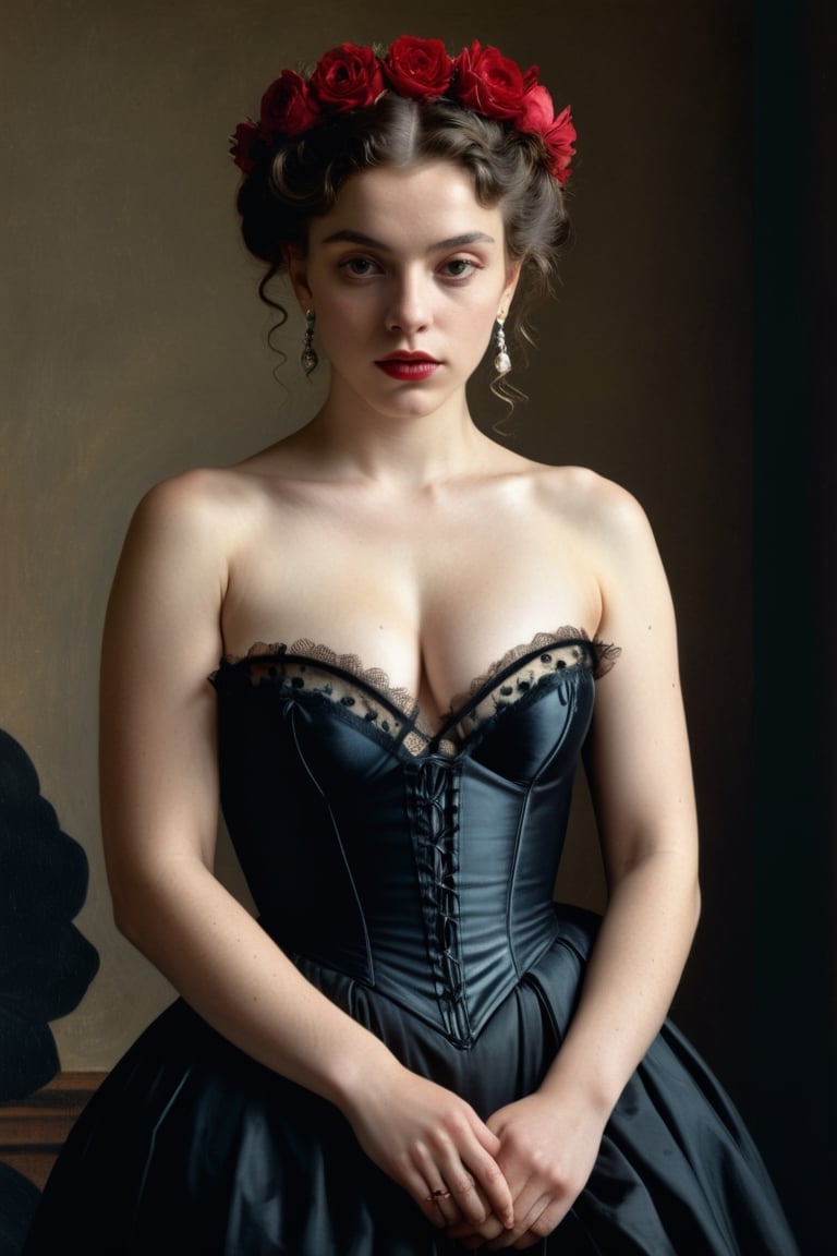 (((iconic oíl painting but extremely beautiful)))
(((intricate details,masterpiece,best quality)))
(((gorgeous, voluptuous,
sophisticated,elegant,sexy)))
(((Chiaroscuro light background)))
(((by caravaggio style)))(((by Diane Arbus style)))
