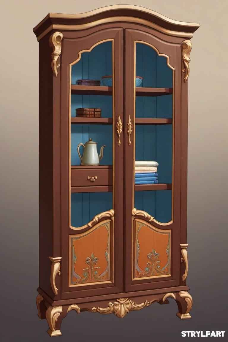 ((Concept Art, Fantasy, World of Warcraft Style, Artstation Style, Hand Painted, Stylized, Beautiful Colors, Game Art, Cupboard, Clothes Cabinet, Stylized Game)), 