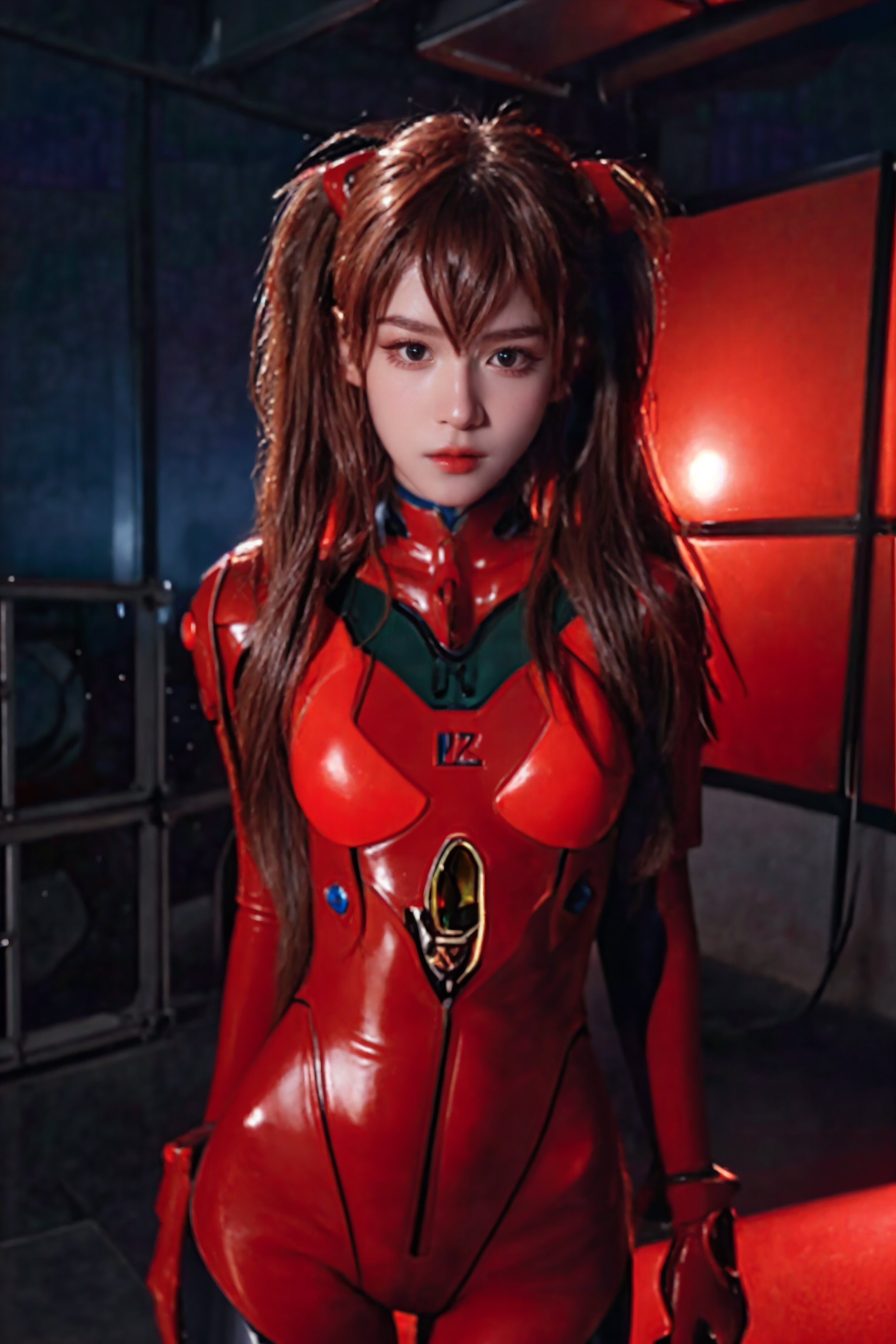 4K, 8K, (Masterpiece, best quality:1.2), blue eyes, perfect face, cosplay, professional photo, photo, photorealism, ((red armor)), modelshoot style, portrait of shirogane, red plugsuit, feminine, (girl),  ((cyberpunk landscape)), (narrow waist), upper body, face shot, very small breats, sexy look,photorealistic,realism, masterpiece, realistic face, realistic skin,realistic arms, realistic body, bust shot photo of shirogane, sexy pose,Sexy Pose,flash,realistic