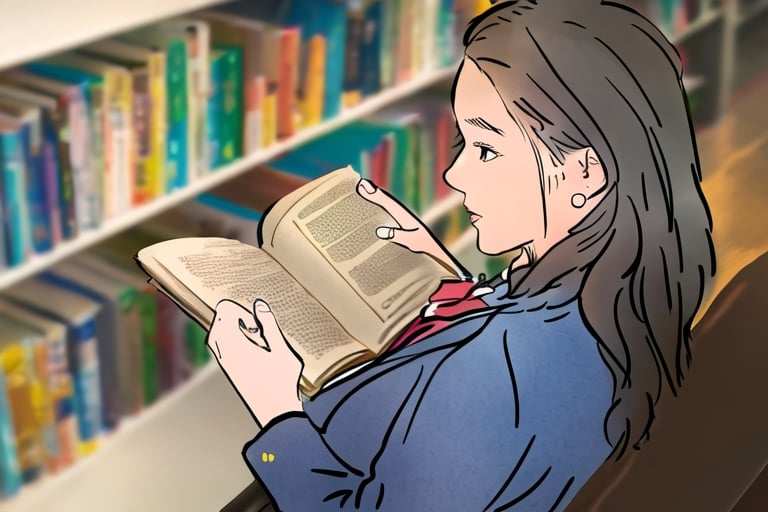 girl reading in library,YunQiuStyleColor