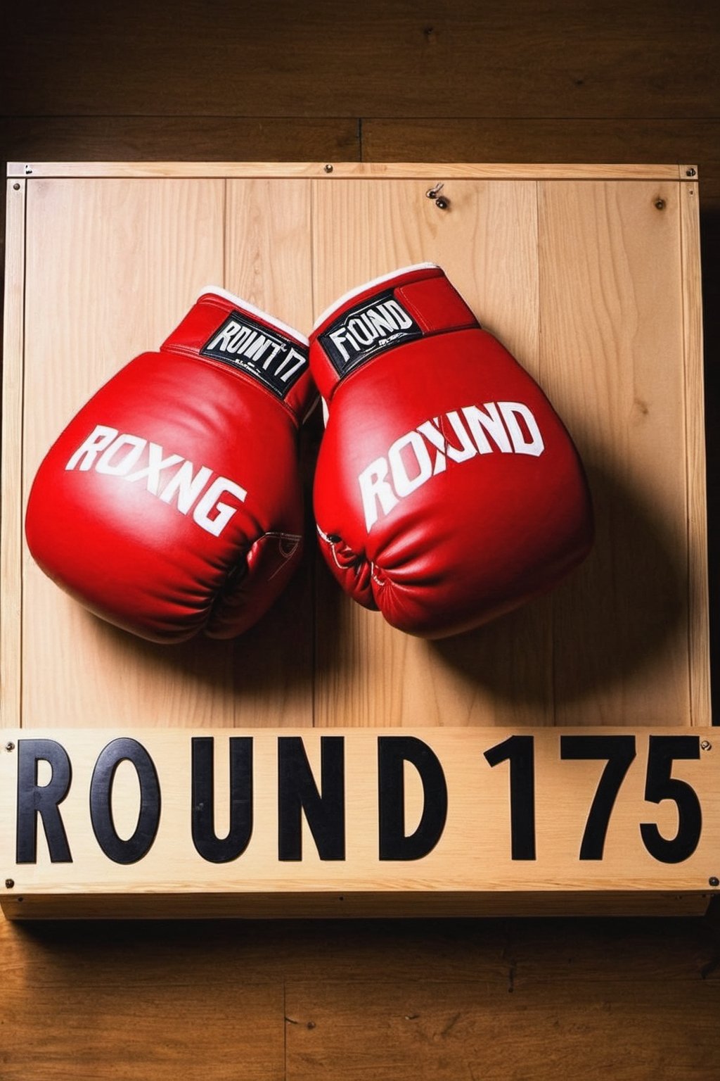 Board with boxing gloves and Text "Round 175" Text