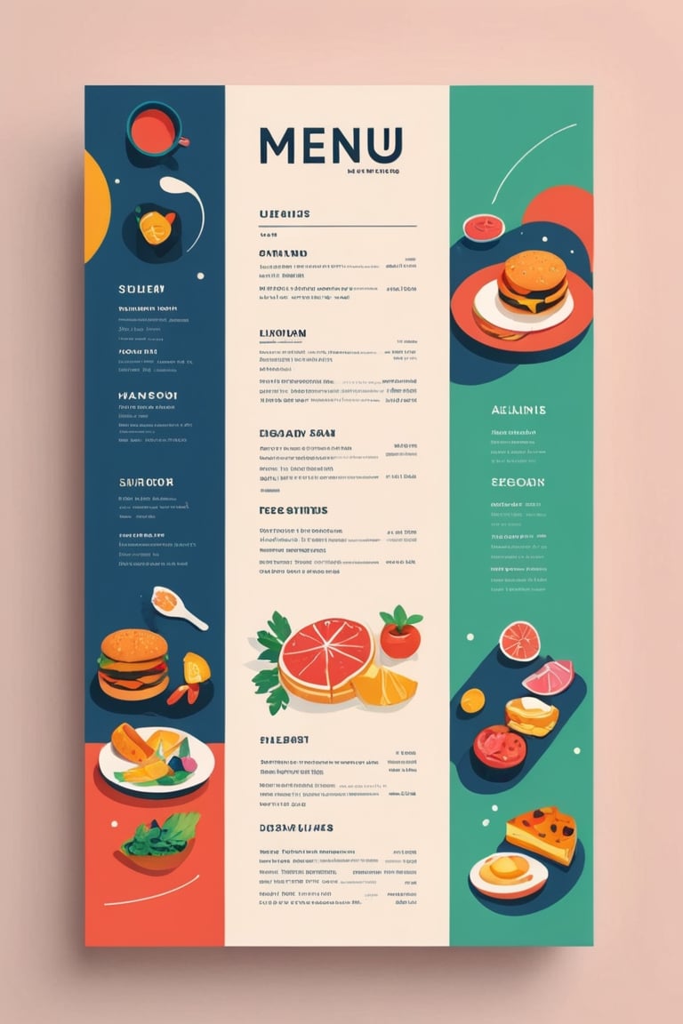menu, minimalist design, modern, abstract, colorful, illustration, simple, flat