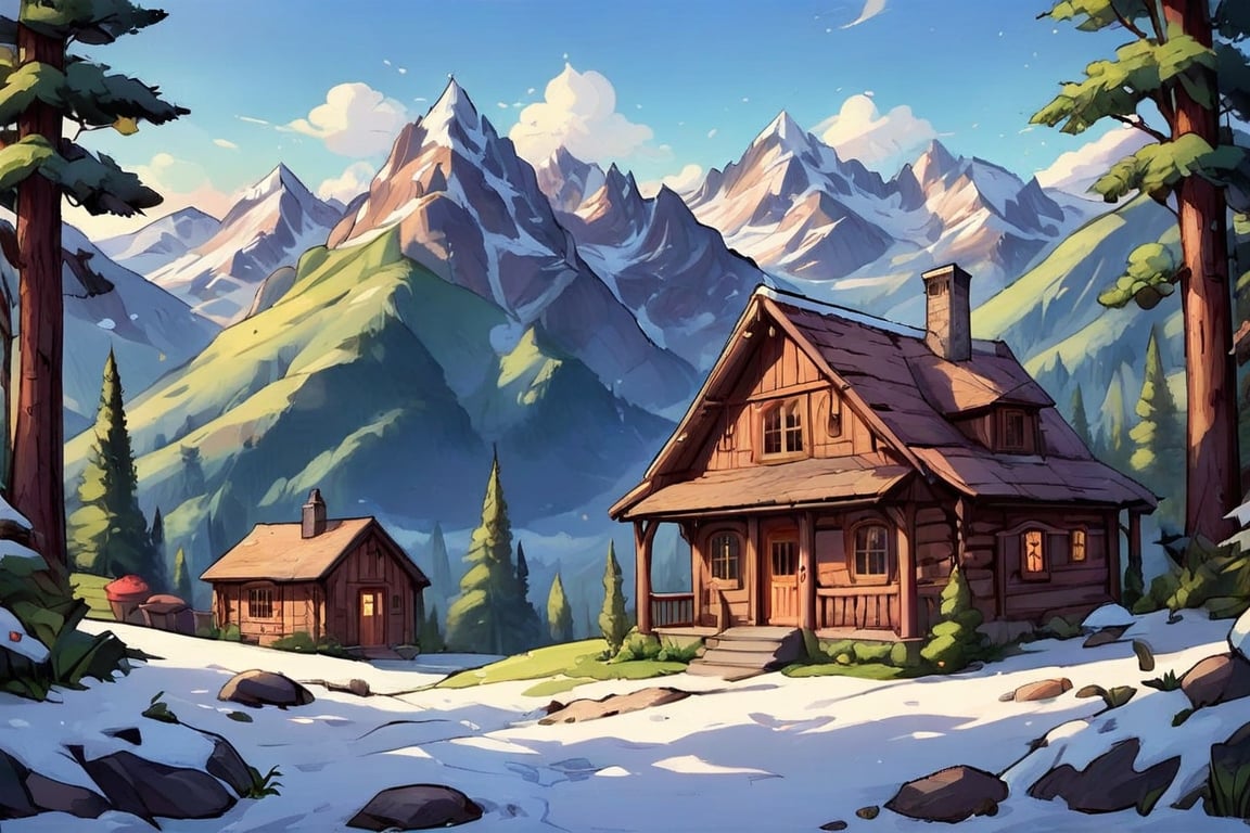 A rustic mountain retreat: This painting captures the charm of a cozy cabin nestled amidst the mountains. Tranquility in the peaks: The snow-capped peaks and the simple house create a scene of peace and tranquility. A longing for the mountains: This idyllic mountain cabin scene evokes a sense of longing for nature. Simple living in the mountains: The painting depicts a simple life surrounded by the beauty of the mountains. Fairytale mountain escape: This picturesque mountain cabin looks like something out of a fairytale.,Hot Girl,Landscape,ULTIMATE LOGO MAKER [XL]