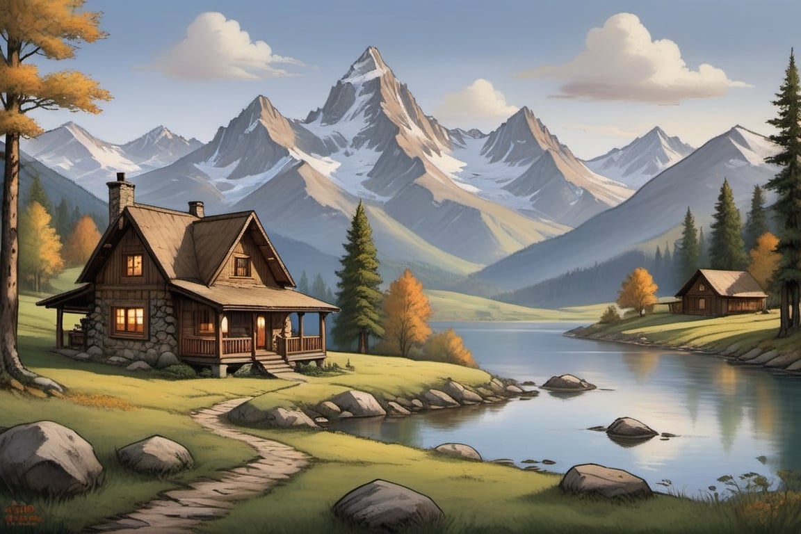 A rustic mountain retreat: This painting captures the charm of a cozy cabin nestled amidst the mountains. Tranquility in the peaks: The snow-capped peaks and the simple house create a scene of peace and tranquility. A longing for the mountains: This idyllic mountain cabin scene evokes a sense of longing for nature. Simple living in the mountains: The painting depicts a simple life surrounded by the beauty of the mountains. Fairytale mountain escape: This picturesque mountain cabin looks like something out of a fairytale.,Hot Girl