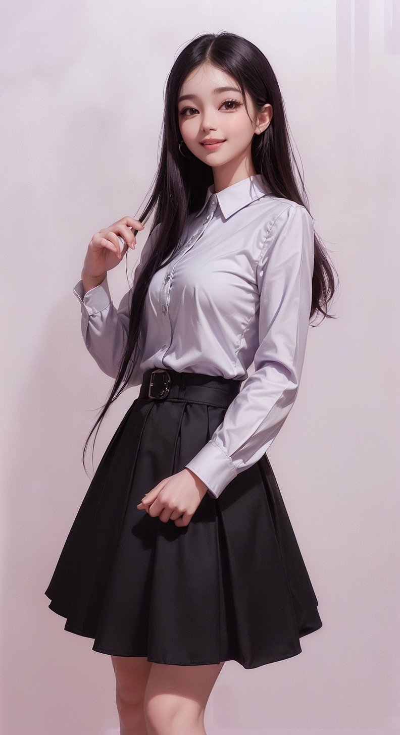 (((((Top_button_collared_black_long_sleeve_shirt:1.5))))),((((purple_long_skirt:1.3)))),(((((front_viewed,far_body_shot,viewed_from_high_level_shot:1.5))))),(((((extra_long_hair_with_complete_fringes_with_blurry:1.5))))),((((looking_at_viewer:1.5)))),(beautiful and aesthetic:1.4),((((cute_smiling_happy_face:1.4)))),((((round cheeks, high-bridged nose, plastic surgery round eyes:1.5)))), (((Kpop_style_poses:1.4))),((((white_png_background)))),
perfect.,Bomi,Enhance,Model ,Asian ,eungirl,((((1girl)))).,((Perfect lips)).,perfect light