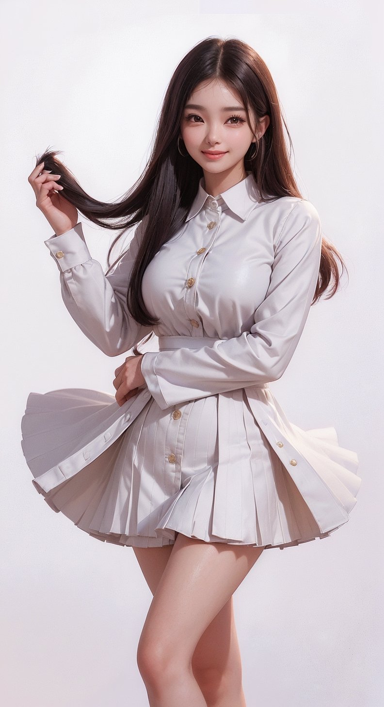 (((((Men's_top_button_collared_long_sleeve_shirt:1.5))))),((((long_beige_skirt:1.1)))),(((((front_viewed,far_body_shot,viewed_from_high_level_shot:1.5))))),(((((extra_long_hair_with_complete_fringes_with_blurry:1.5))))),((((looking_at_viewer:1.5)))),(beautiful and aesthetic:1.4),((((cute_smiling_happy_face:1.4)))),((((round cheeks, high-bridged nose, plastic surgery round eyes:1.5)))), (((Kpop_style_poses:1.4))),((((white_png_background)))),
perfect.,Bomi,Enhance,Model ,Asian ,eungirl,((((1girl)))).,((Perfect lips)).,perfect light