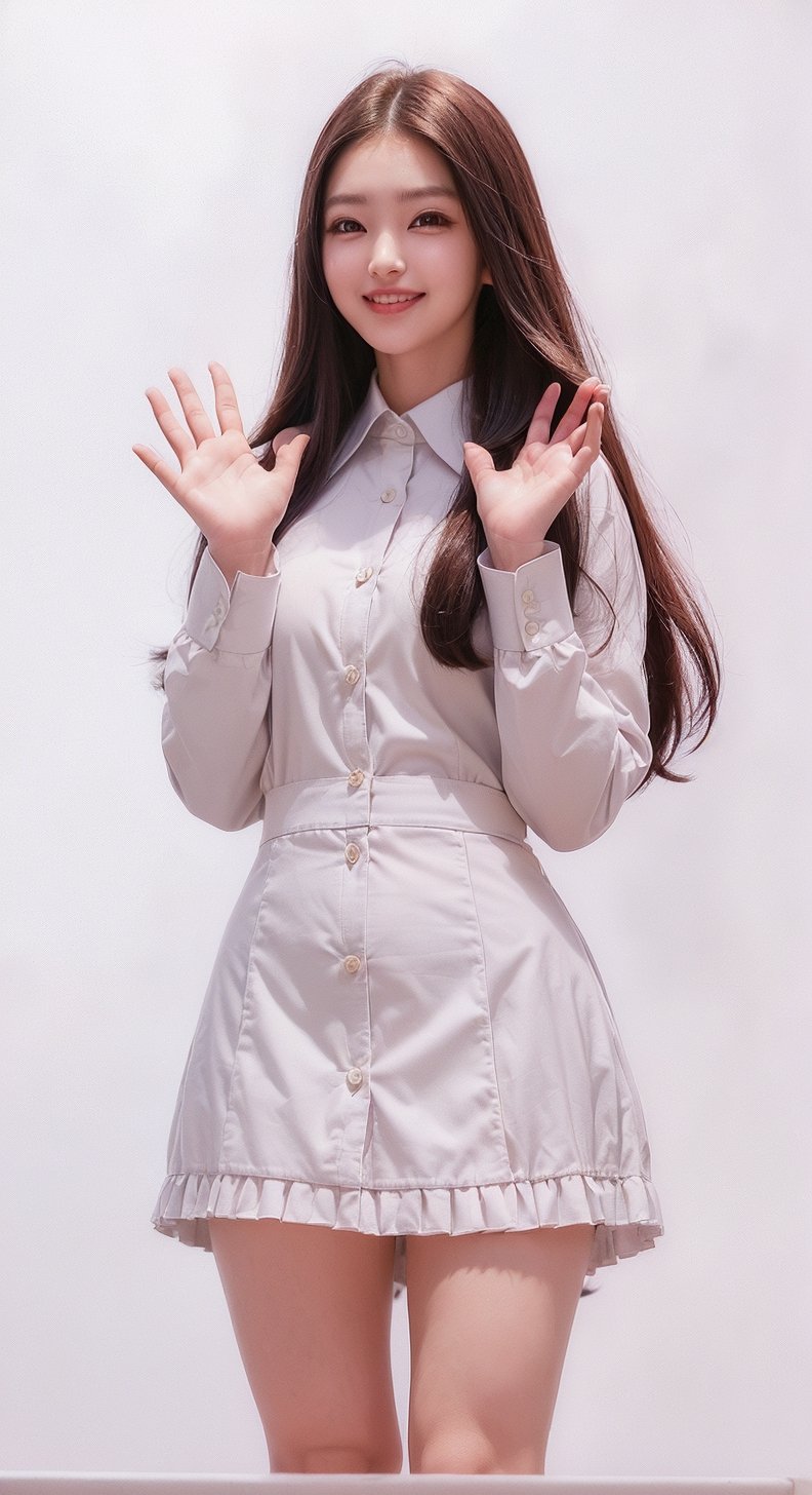 (((((Top_button_collared_cotton_long_sleeve_shirt:1.5))))),((((long_skirt:1.1)))),(((((front_viewed,far_body_shot,viewed_from_high_level_shot:1.5))))),(((((extra_long_hair_with_complete_fringes_with_blurry:1.5))))),((((looking_at_viewer:1.5)))),(beautiful and aesthetic:1.4),((((cute_smiling_happy_face:1.4)))),((((round cheeks, high-bridged nose, plastic surgery round eyes:1.5)))), (((Kpop_style_poses:1.4))),((((white_png_background)))),
perfect.,Bomi,Enhance,Model ,Asian ,eungirl,((((1girl)))).,((Perfect lips)).,perfect light
