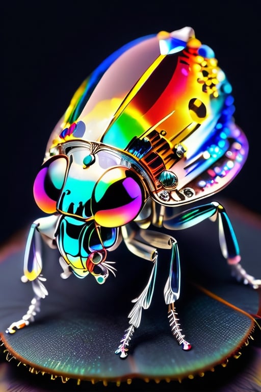 a little alien bug that is made of crystal and gleams every colour of the rainbow