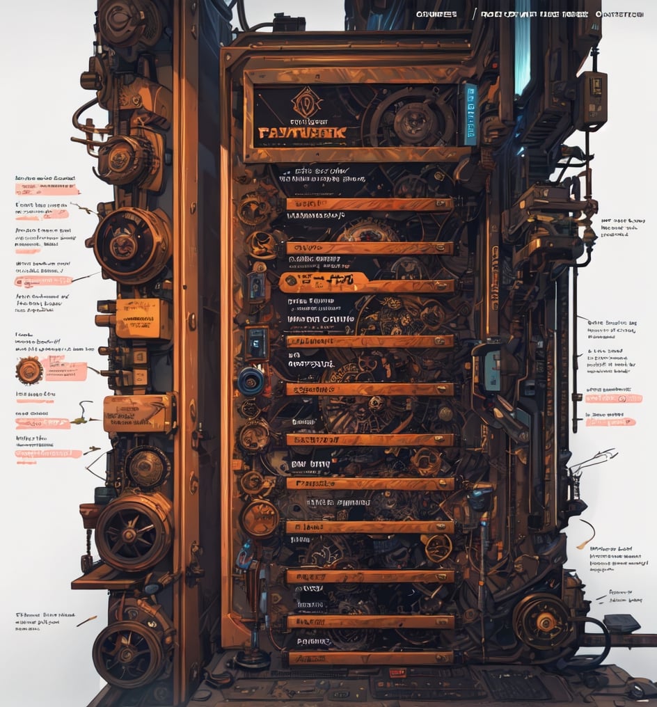 2d,frontal view,infographic menu,rectangular, 9 columned, three coloured, user interface, steampunk taste, nine columns, geometry driven,cyberpunk elements, mechanical elements, gray colour,white background