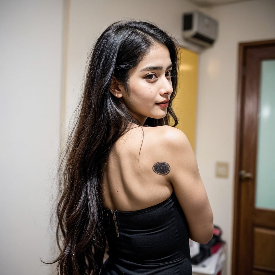 beautiful cute young attractive indian teenage girl, morden girl, 25 years old, cute,  Instagram model, long black_hair, colorful hair, warm, dacing, playing around at home with beautiful back ground
