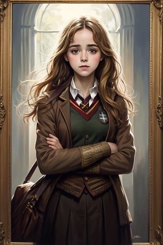 masterpiece, Hermione Granger, blonde hair,  female, best quality, oil painting style