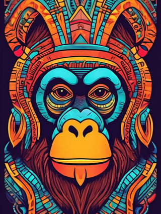 A symble of African totem, (Orangutan), magical creature, ((tribal art)), ((folklore)), vibrant colour, intricately detailed, the design incorporates geometric patterns and (bold linework) to create a striking and powerful composition, dark background, 8k,screen photo of iphone, (no central symmetry), high_res, masterpiece