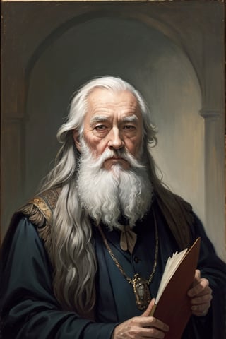 masterpiece, Albus Dumbledore, grey hair, old man with beard, best quality, oil painting style