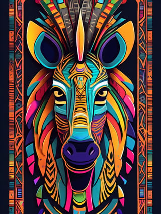 A symble of African totem, (zebra), magical creature, ((tribal art)), ((folklore)), vibrant colour, intricately detailed, the design incorporates geometric patterns and (bold linework) to create a striking and powerful composition, dark background, 8k,screen photo of iphone, (no central symmetry), high_res, masterpiece