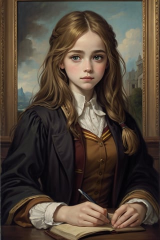 masterpiece, Hermione Granger, blonde hair,  female, best quality, oil painting style