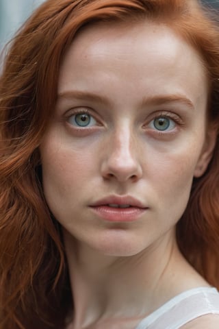 Portrait Photo a portrait, hyperdetailed photography, by Elizabeth Polunin, red haired young woman, brooklyn, looking straight to camera, sweaty, olya bossak, nepal, very accurate photo, suspiria