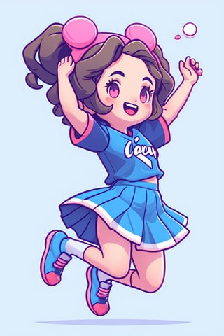 style of Mike Mignola, a cute girl, jumping, sports_uniform, pastel colors, simple background, artstation, cute shapes, USA, 2d render, cutestickers