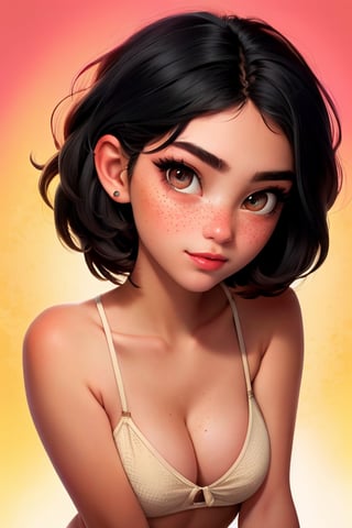 beautiful age 18 girl, short black hair, freckles, sexy, beautiful,  dslr, 8k, 4k, natural skin, textured skin