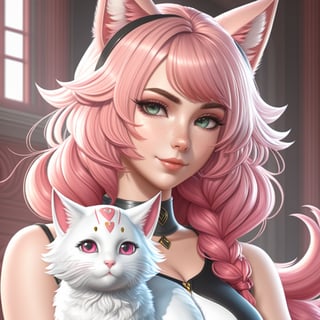 masterpiece, best quality, (1girl), sciamano240, beautiful detailed eyes, looking at viewer, upper body, pink hair, shy, cat ears, very detailed, high resolution, sharp, sharp image, 4k, 8k,arcane