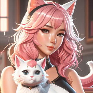 masterpiece, best quality, (1girl), Sam Yang, beautiful detailed eyes, looking at viewer, upper body, pink hair, shy, cat ears, very detailed, high resolution, sharp, sharp image, 4k, 8k,arcane