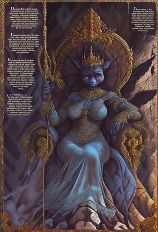 portrait of, Voluptuous figure,  Ana De Armas, wearing a biomechenical crown, sitting on her throne, her servants  behind her, she is holding her weapons,  smiling,  Ukraine, jonnzack_art_style, jonnzack_art_style textures, jonnzack_art_style comic page layout, jonnzack_art_style colors, jonnzack_art_style ornate intricate designs, jonnzack_art_style biomechanical, heavenly creature, jonnzack_art_style textures,jonnzack_art_style