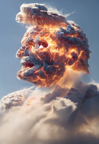 Cloud that looks like the Head of Donald Trump shouting in anger, ral-lava