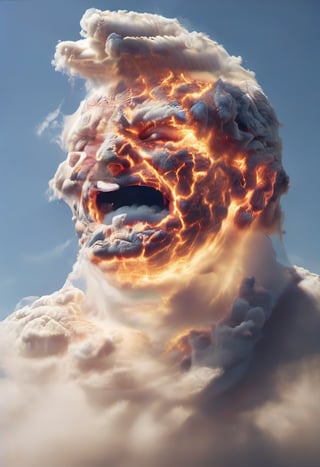 Cloud that looks like the Head of Donald Trump shouting in anger, ral-lava