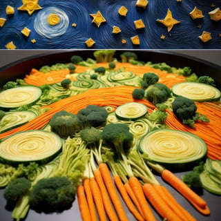 Van Gogh's Starry Nigh made of vegetable,  carrot,  salad