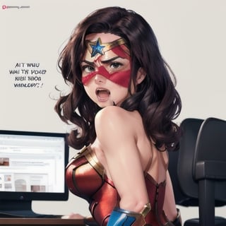 monitor, middle aged fat wonder woman, drooling, blindfold, black blindfold, ItsAllFuckingLewdsMeme, 