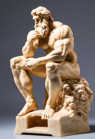 Zeus squatting on a Toilet Seat, made of wool, art by Auguste Rodin,w00len