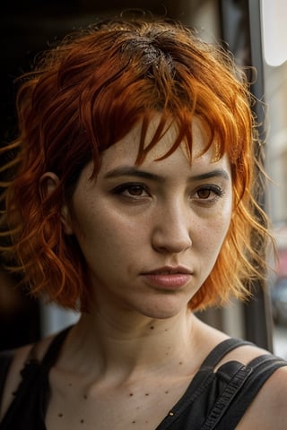 very detailed photo of a woman, general detail, skin detail, female focus, hair detail, short hair, orange hair,