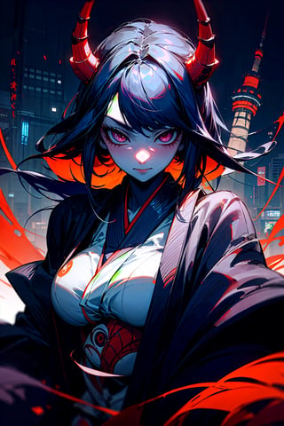 (masterpiece:1.4),(best quality:1.4),1 (Jorōgumo_demon.1),(half woman half spider:1),yokai,(cyberpunk:1),(evil expression:1),(tokyo tower background at night:1),