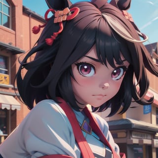 (best-quality:0.8), (best-quality:0.8), perfect anime illustration, extreme closeup portrait of a pretty woman walking through the city(umamusume\) 