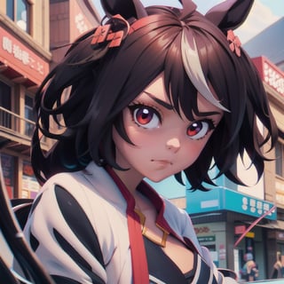 (best-quality:0.8), (best-quality:0.8), perfect anime illustration, extreme closeup portrait of a pretty woman walking through the city(umamusume\) 