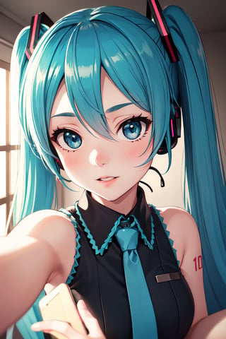 1girl, \(masterpice:1.3\), highres, high-detailed, high quality, \(solo\), 4k, cg, pixiv, \(perfect face and eyes\), detailed face, dynamic light,  intense shadows, intricate_details, sexy, sensual, (hatsune miku), (pov:1.2), (selfie:1.3)