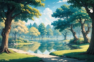 ((masterpiece, best quality, extremely detailed, )), anime, Lush Forest Pond, Free Background {best quality}, {{hi res}}, ,FFIXBG