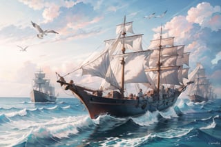 ((masterpiece, best quality, extremely detailed, )), anime,medieval coastal town, pier, sailing ships, caravels, sea coast, seagulls  {best quality}, {{hi res}}, ,FFIXBG
