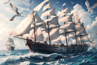 ((masterpiece, best quality, extremely detailed, )), anime,medieval coastal town, pier, sailing ships, caravels, sea coast, seagulls  {best quality}, {{hi res}}, ,FFIXBG