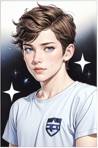 Pencil,Pencil colors,Lineart. Young boy. King of stars. ,Lineart,Watercolor and pencil.