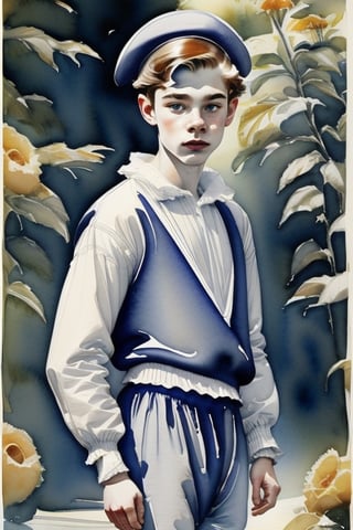 Image in Watercolor style. 18yo actor portraying Romeo.
Shakespearean
Renaissance
Play
Tragic Hero
Lover
Italian

Clothing:

Doublet
Breeches
Tights
Cloak
Hat (beret, plumed hat)
SwordRed (associated with love and passion)
Balcony
Poison
Dagger
Humorous:

Star-crossed lover