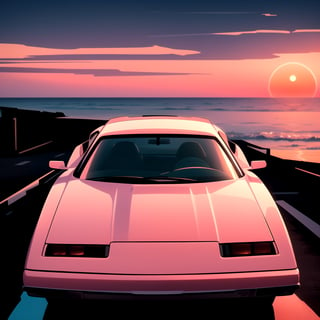 centered, digital art, | car, sunset, cinematic shot, vaporwave colors, sunset, | bokeh, depth of field, |