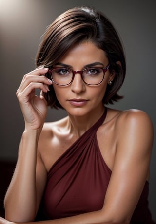 cinematic, [medium body shot(1.5)] [elegant and voluptuous 30 year old latin woman (1.5)], 

RAW photo, medium body shot of a beautiful older woman with short hair and glasses taking a photo, in the style of debbie fleming caffery, light maroon and dark gray, wavy, wiccan, toyen, photo taken with provia

(medium body shot:1.3), detailed face, detailed eyes, detailed hands, detailed fingers, detailed anatomy, LowRA,

masterpiece, HDR, 8k, detailed face, detailed eyes, detailed hands, detailed fingers, detailed limbs:1.5,

8k, HDR, RAW photo, best quality, masterpiece, Detailed face, photo of perfecteyes eyes