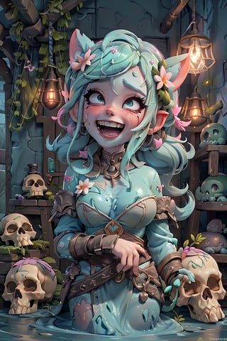 highres, masterpiece, perfect lighting, bloom, cinematic lighting, adult, perfect skin, female, looking at viewer, belle delphine, ahegao, plaguemarine, armor, power armor, skull, slime, smile, slime on face,   ,Rolling eyes