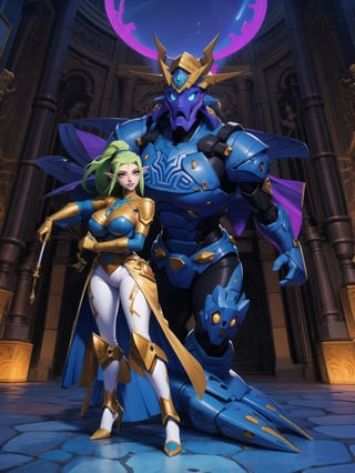 Solo woman, ((mecha costume all white, parts in blue, lights in yellow, gigantic breasts)), mohawk hair, blue hair, messy hair, hair with ponytail, looking directly at the viewer, she is, in a very old dungeon at the top of the mountains at night, with many altars, slimes, large weapons, metal Golems, heavy weapons, large stones, scaly monsters, super metroid, ultra technological, warcraft, zelda breath of the wild, 16K, UHD, best possible quality, ultra detailed, best possible resolution, Unreal Engine 5, super metroid, professional photography, she is, (((Sensual pose with interaction and leaning on anything+object+on something+leaning against))), better_hands, ((full body)), More detail, 