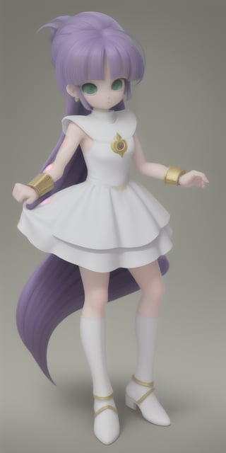 Bulma - (Dragon Ball), ova, fundo, cabelo roxo, lábios, colar, (vestido sem mangas, vestido branco) parte superior do corpo, sério, cajado, joias Atena (Saint Seiya) Saori kido_saori, purple_hair, , white_dress, (fundo simples, fundo branco),mdjrny-pprct