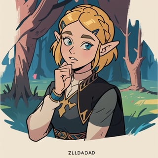 Anime artwork of princess Zelda in a detailed intricate pink and black dress, stunning beautiful artwork, Breath of the Wild, 8k,blonde, 
,toon,zeldaBotW,cartoon, nose, 
masterpiece, best_quality, 1girl, solo, princess zelda, nintendo, the legend of zelda, botw, totk, short hair, capelet,
